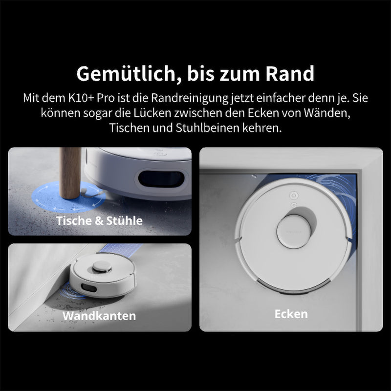 SwitchBot K10+ Pro Staubsauger Roboter Reinigung Rand, Kanten und Ecken